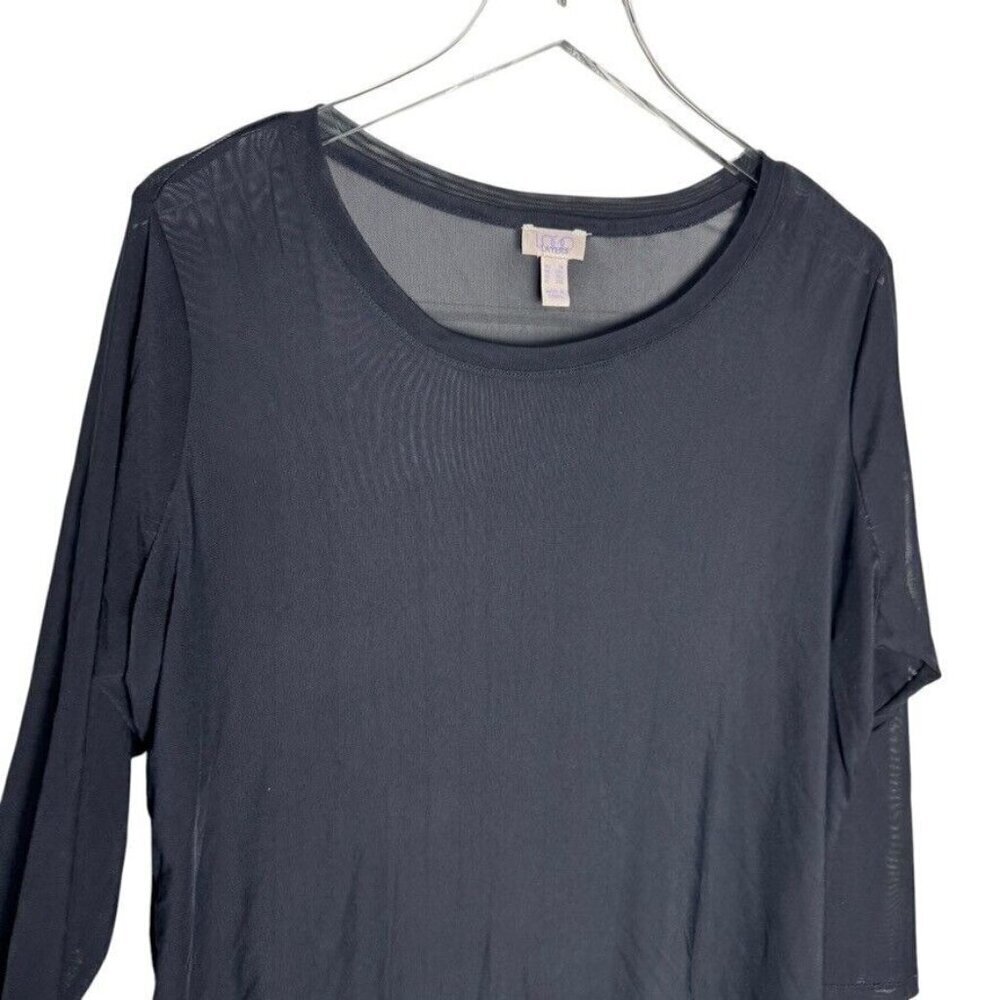 LOGO Layers by Lori Goldstein sheer mesh tunic top black size 1X 3/4 sleeve - Picture 2 of 9